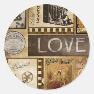 Vintage Yesterday Love Woman Cinema Chocolate Classic Round Sticker