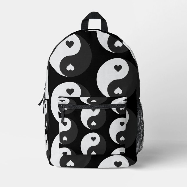 vintage yin yang heart valentines printed backpack (Front)