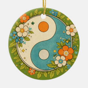 Vintage Yin Yang Symbol Ceramic Tree Decoration