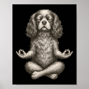 Vintage Yoga Dog Cavalier King Charles Spaniel Fun Poster