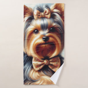 Vintage Yorkshire Terrier Painting Bath Towel