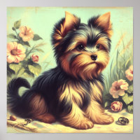Vintage Yorkshire Terrier Painting