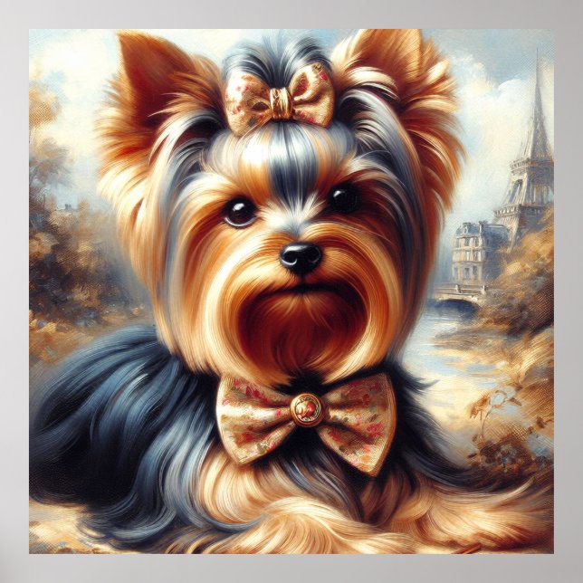 Vintage Yorkshire Terrier Painting Poster (Front)