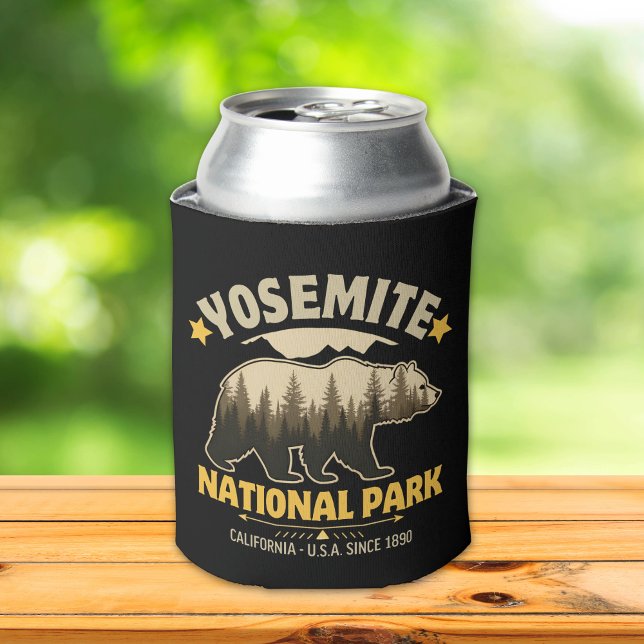 Vintage Yosemite Bear Forest Graphic Can Cooler (Creator Uploaded)