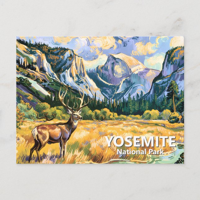 Vintage Yosemite Half Dome Animal Deer Van Gogh Postcard (Front)
