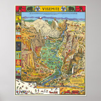 Vintage Yosemite Map of the National Park 1931 Poster