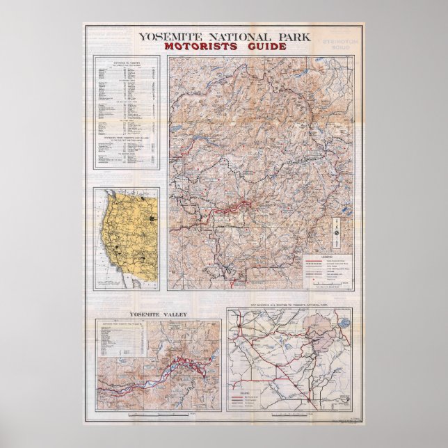 Vintage Yosemite National Park Map 1934 Poster (Front)