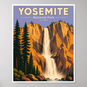 Vintage Yosemite National Park Nevada Fall Travel Poster