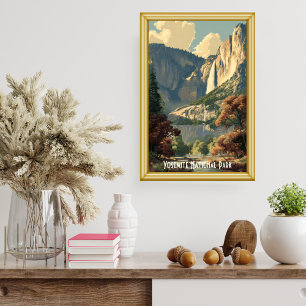 Vintage Yosemite National Park River Retro Hiking Poster