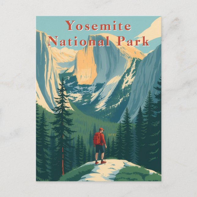 Vintage Yosemite National Park USA Hiker Postcard (Front)