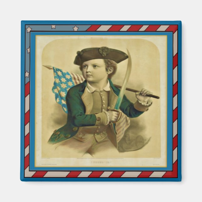 Vintage Young Boy with Flag & Sabre Magnet (Front)