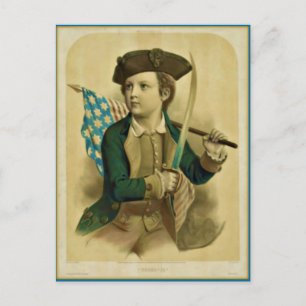 Vintage Young Boy with Flag & Sabre Postcard