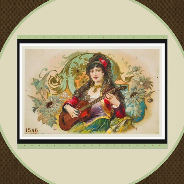 Vintage Young Gypsy Woman Playing Guitar Postcard (Creator Uploaded)
