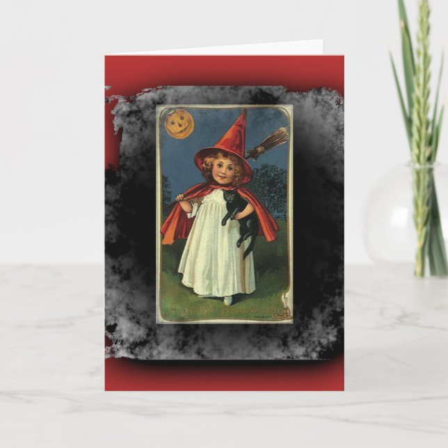 Vintage Young Halloween Witch Card (Front)
