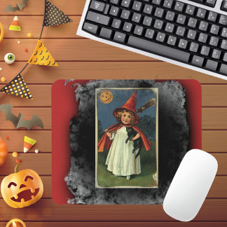 Vintage Young Halloween Witch Mouse Mat