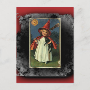 Vintage Young Halloween Witch Postcard