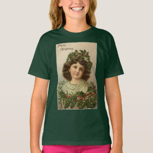 Vintage Young Lady Christmas Holly Girl's T-Shirt