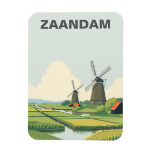 Vintage Zaandam Netherlands Windmills Travel Magnet