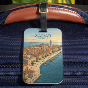 Vintage Zadar Croatia Adriatic Coast Illustration Luggage Tag