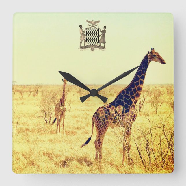 Vintage Zambia Square Wall Clock (Front)