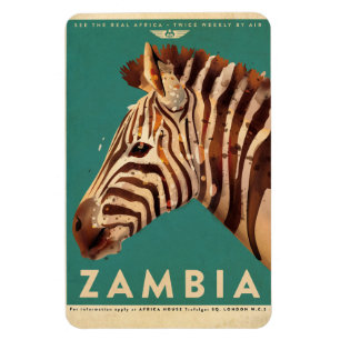 Vintage Zambia Zebra Travel Magnet