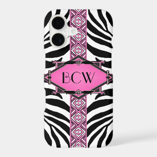 Vintage Zebra Art Deco Pink Diamond Monogram
