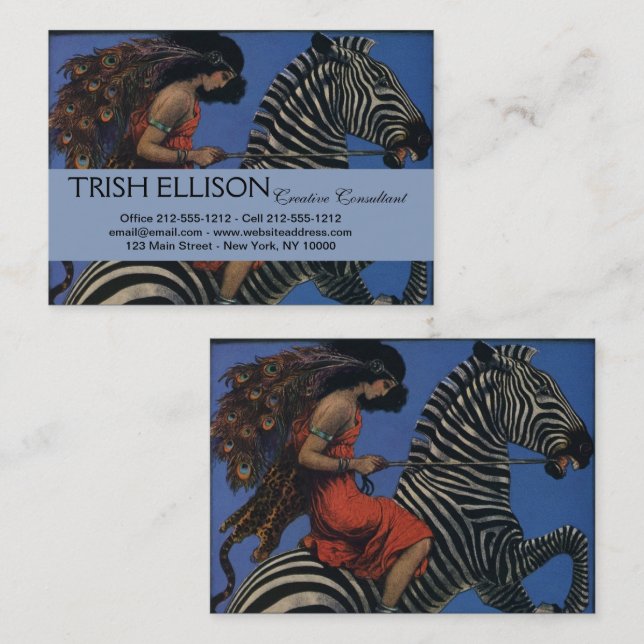 Vintage Zebra Art Nouveau Woman Business Card (Front/Back)