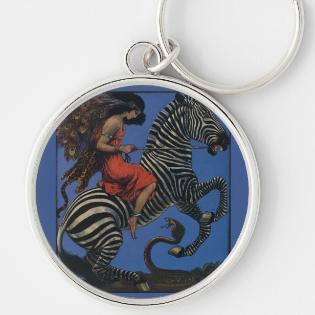 Vintage Zebra Art Nouveau Woman Key Ring (Front)