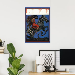 Vintage Zebra Art Nouveau Woman Life 1922 Poster