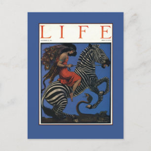 Vintage Zebra Art Nouveau Woman Postcard