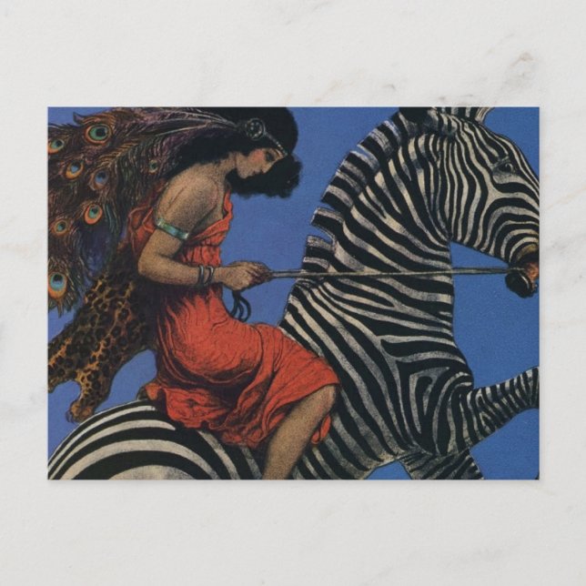 Vintage Zebra Art Nouveau Woman Postcard (Front)