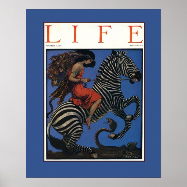 Vintage Zebra Art Nouveau Woman Poster (Front)