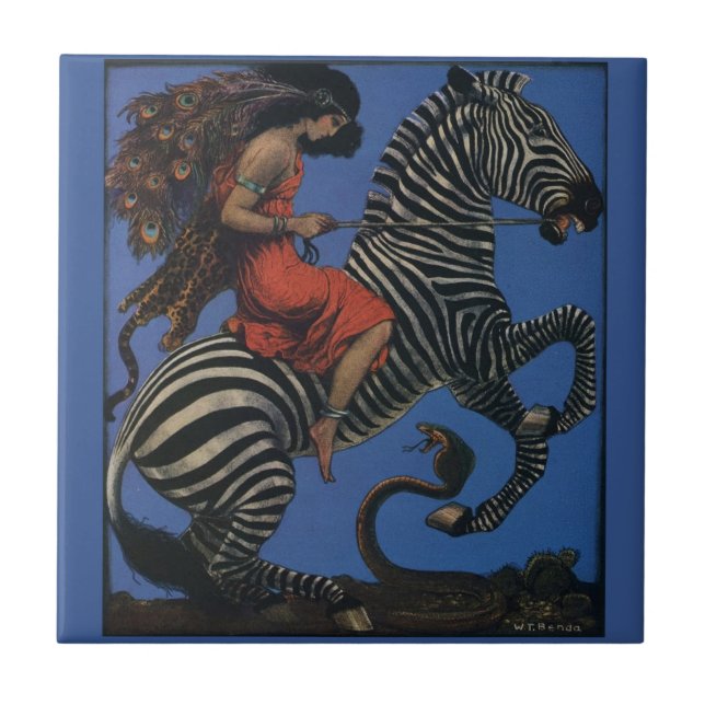 Vintage Zebra Art Nouveau Woman Tile (Front)