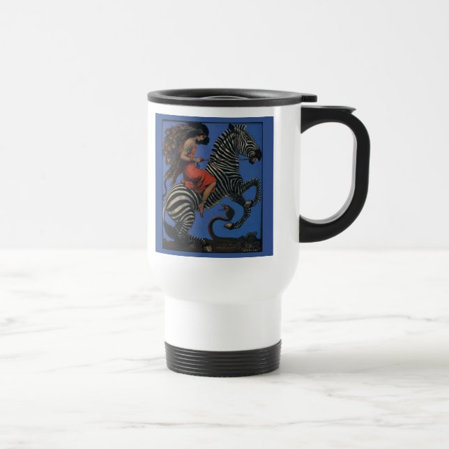 Vintage Zebra Art Nouveau Woman Travel Mug (Right)