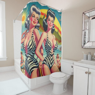 Vintage Zebra Girls Shower Curtain