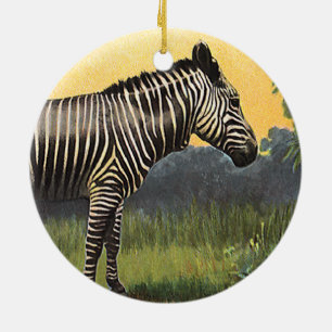 Vintage Zebra in the African Savannah, Wild Animal Ceramic Tree Decoration