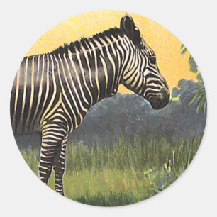Vintage Zebra in the African Savannah, Wild Animal Classic Round Sticker