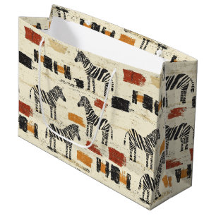 Vintage Zebra Pattern Rustic Boho Safari Print Large Gift Bag