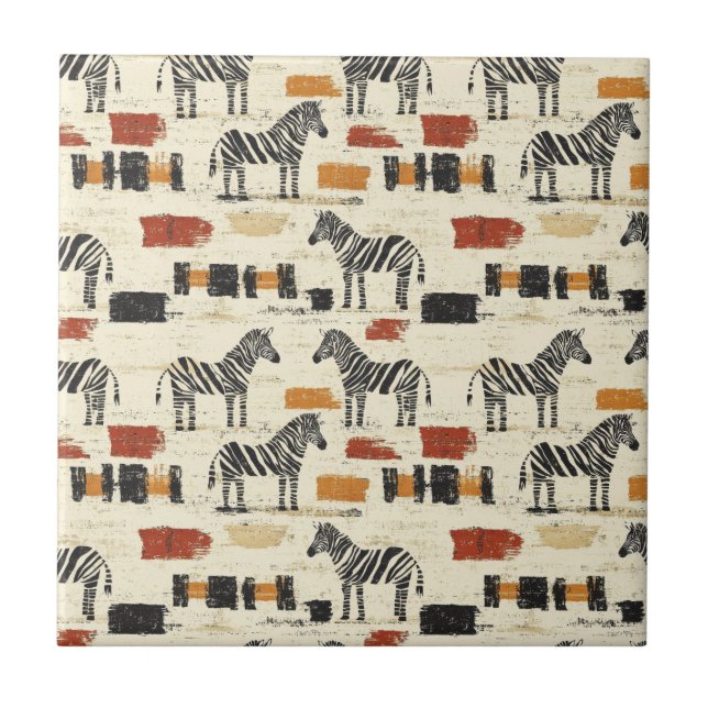Vintage Zebra Pattern Rustic Boho Safari Print Tile (Front)