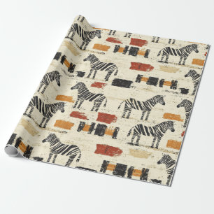 Vintage Zebra Pattern Rustic Boho Safari Print Wrapping Paper
