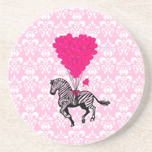 Vintage zebra & pink  heart balloons coaster