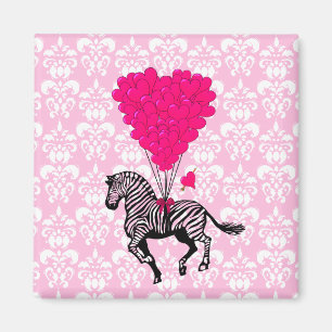 Vintage zebra & pink heart balloons magnet