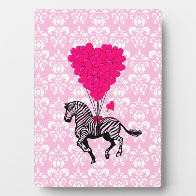 Vintage zebra & pink  heart balloons plaque (Front)