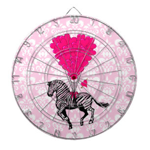 Vintage zebra & pink heart on damask dartboard