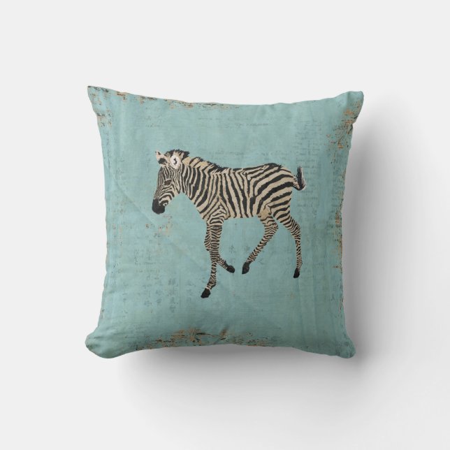 Vintage Zebra Powder Blue Mojo Pillow (Front)
