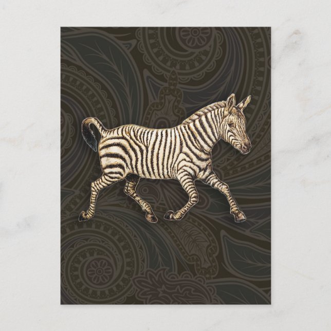 Vintage zebra running with paisley design postcard (Front)