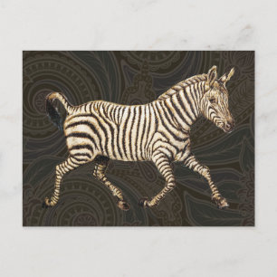 Vintage zebra running with paisley design postcard