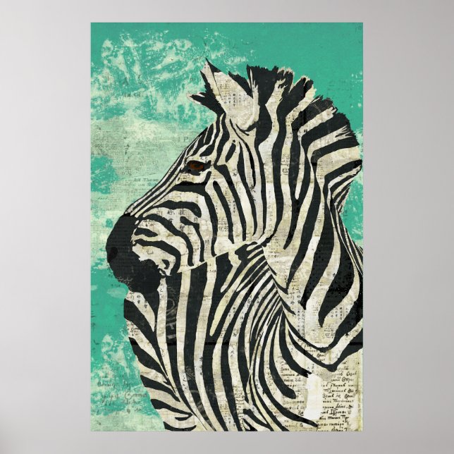 Vintage Zebra Turquoise  Art Poster (Front)