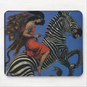 Vintage Zebra with Art Nouveau Woman Rider Mouse Mat