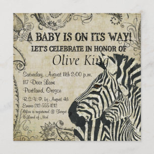Vintage Zebras Baby Shower Invitation